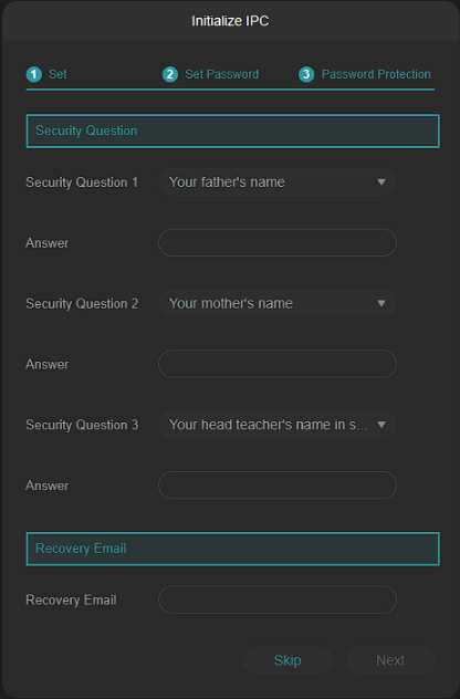 Set security questions on the VIGI devices.