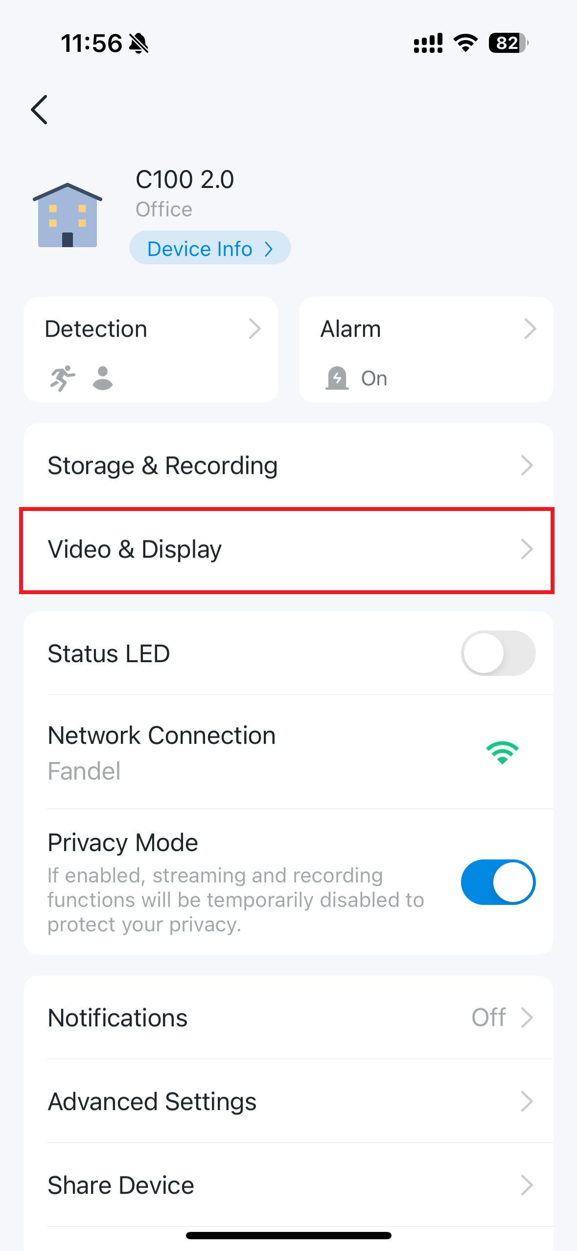 Screenshot guide on entering device Video & Display settings.