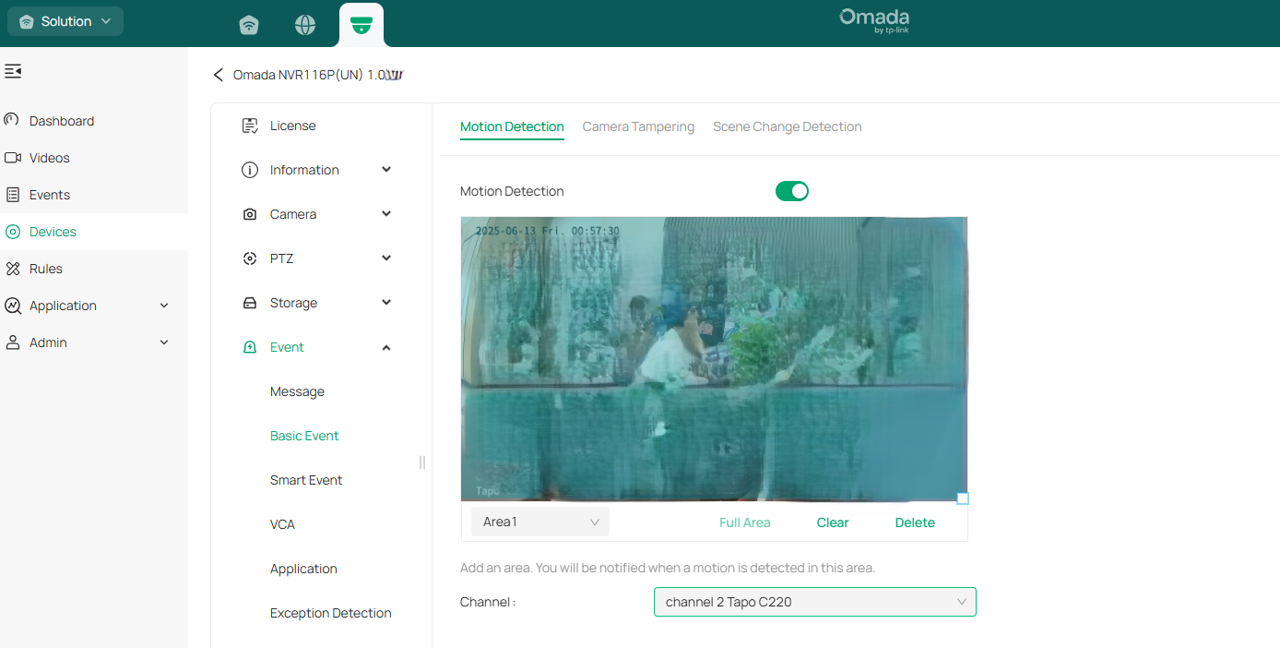 Alt text: Configuration of motion detection for third-party cameras based on the ONVIF protocol.