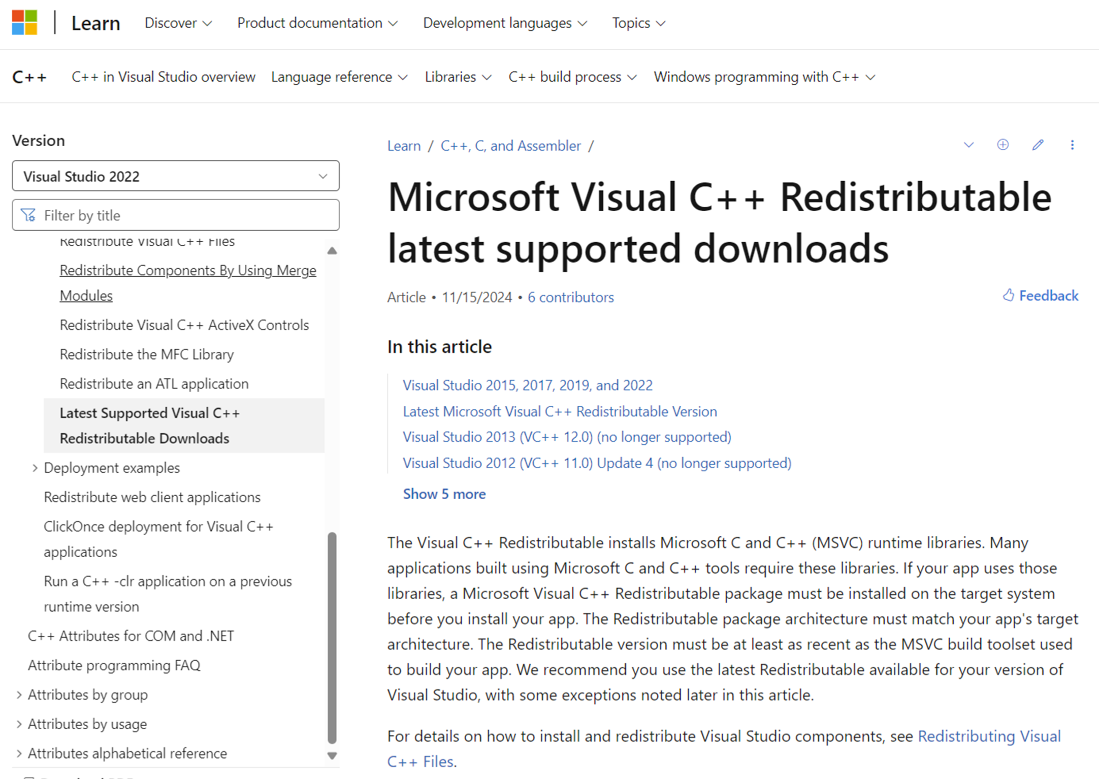 Microsoft Visual C++ Redistributable latest supported downloads.