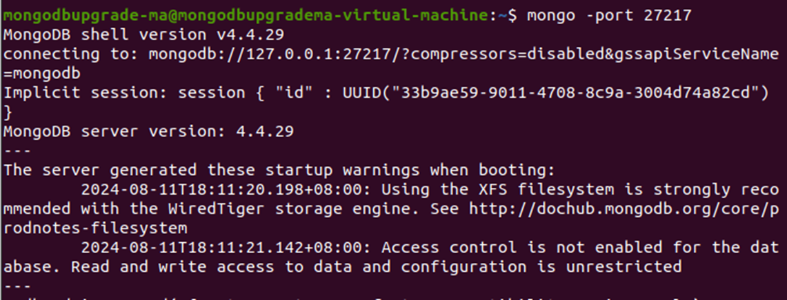 Start MongoDB command mode with port 27217.